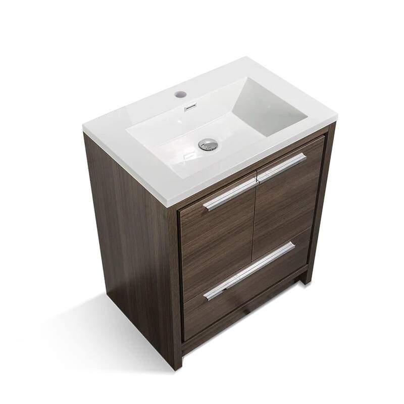 Freestanding Bathroom Vanity Set in Grey Oak with Integrated Solid Surface Sink