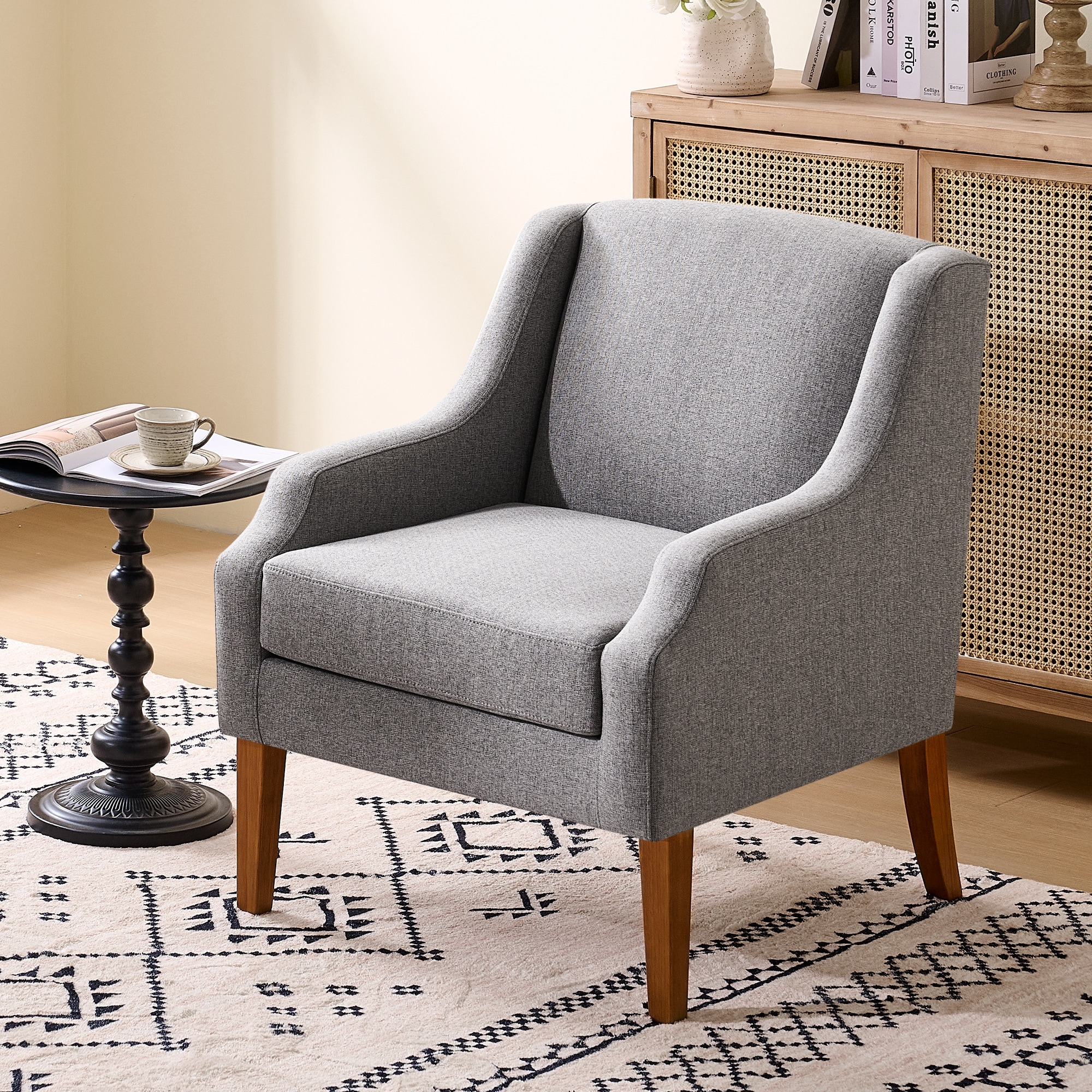 Accent Chair for Living Room,No Assembly Upholstered Mid Century Modern Comfy Tufted Armchairs with Wooden Legs