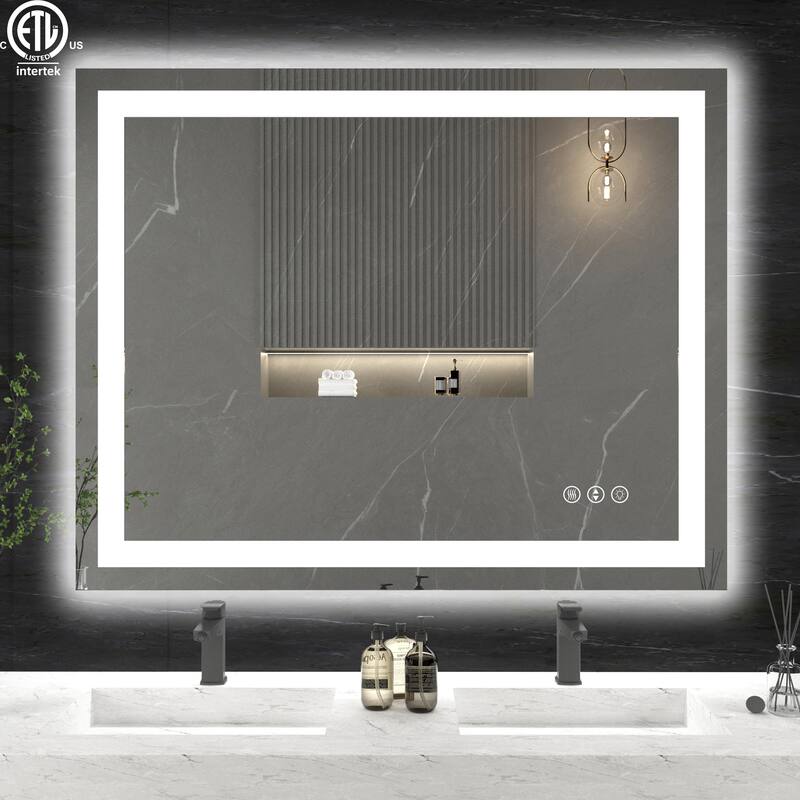 Large Rectangular Frameless Anti-Fog LED Light Wall Mounted Bathroom Vanity Mirror in White - N/A - 40" * 32"