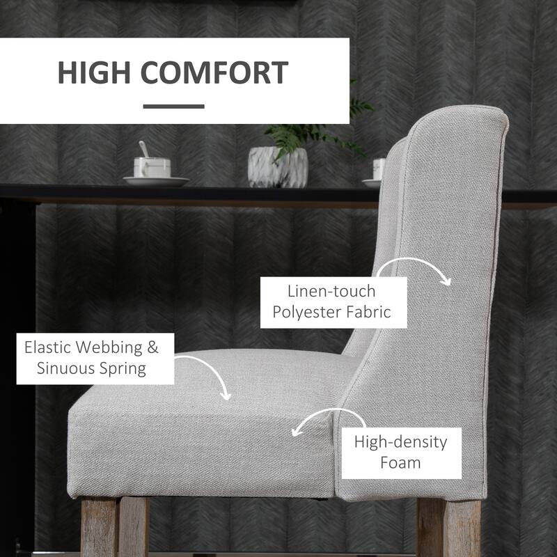 Counter Height Bar Stools Set of 2, Upholstered Kitchen Island Stools with Wooden Legs, Dining Chairs with Tufted Back