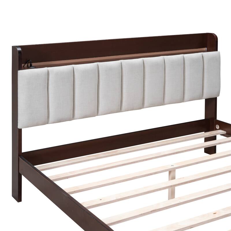 Queen size Platform Bed with USB Charging Station and Storage