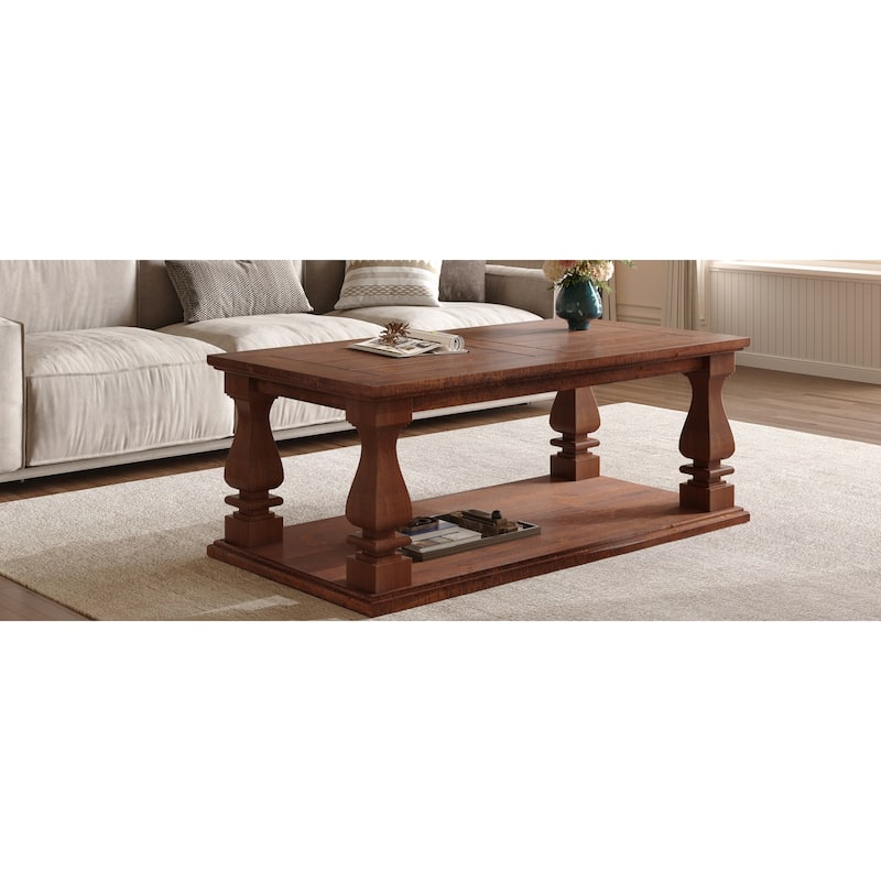 47" Black Farmhouse Coffee Table with Heavy Planked Top and Storage Shelf