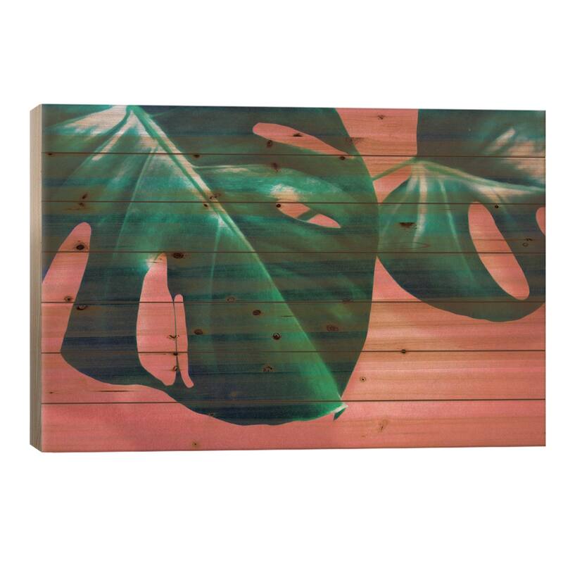 Monstera II Print On Wood by LEEMO - Multi-Color - 18x26x1.5