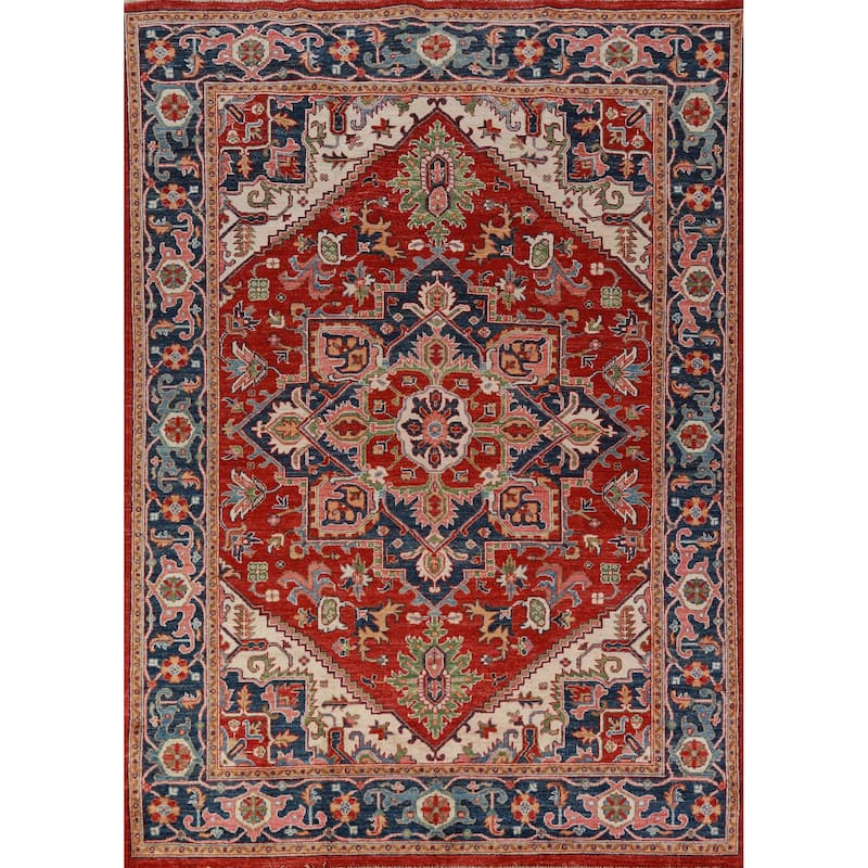 Vegetable Dye Red Heriz Serapi Oriental Area Rug Handmade Wool Carpet - 5'6"x 7'11"