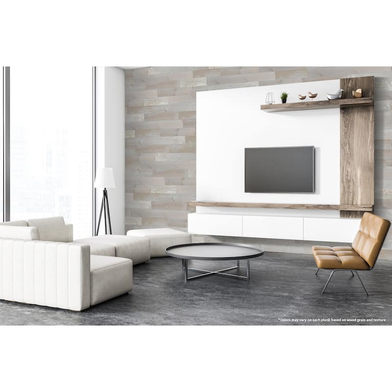 Peel and Stick Solid Wood Wall Paneling, Assorted Length, 5-inch Width, 19 sq ft
