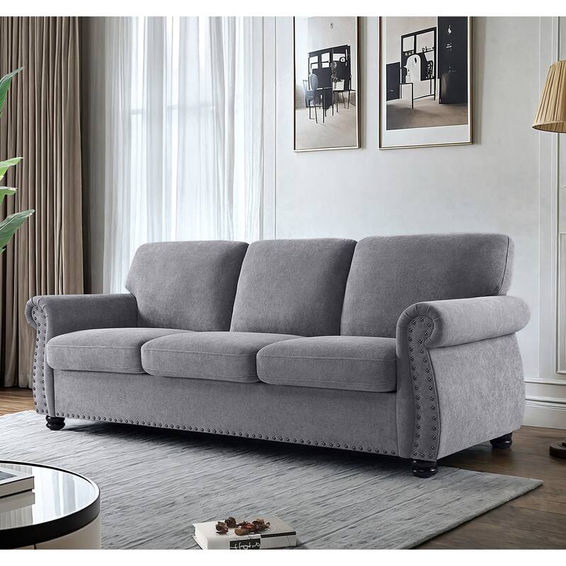 Soft Velvet 3 Seater Sofa with High-Density Foam, Grey
