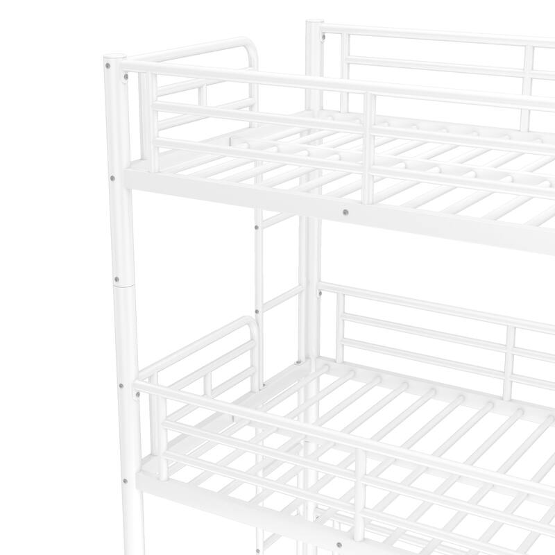 Twin over Twin over Twin Bunk Bed, Metal Triple Bunk Bed with Safety Guardrails, Heavy-duty Bunk Bed with Noise-reduced Design