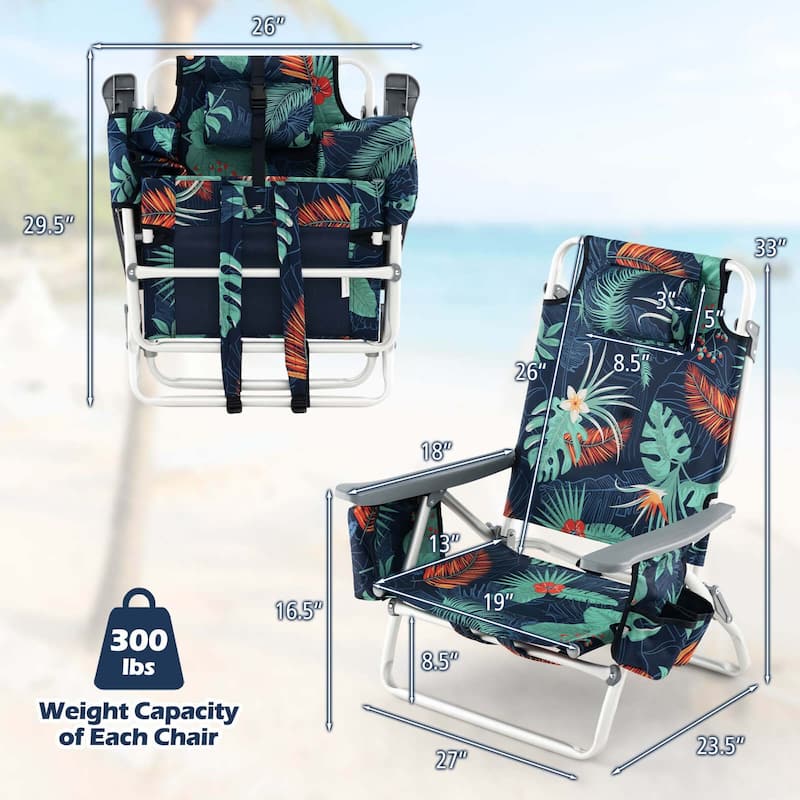 Costway 4-Pack Folding Backpack Beach Chair 5-Position Outdoor - See Details