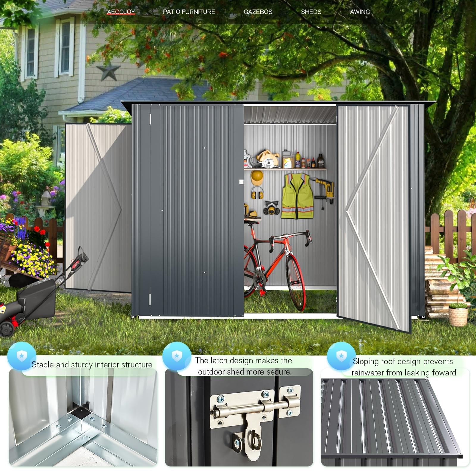 AECOJOY Storage Shed Lean to Bike Sheds Outdoor Storage
