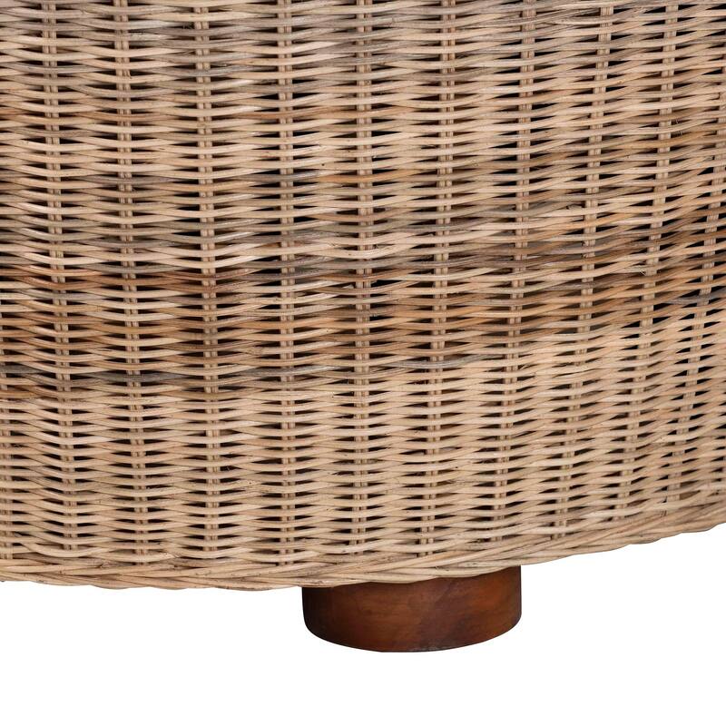 Hosanna Natural Rattan Coffee Table - Handwoven Wicker Accent Table with Textured Spiral Top for Living Room