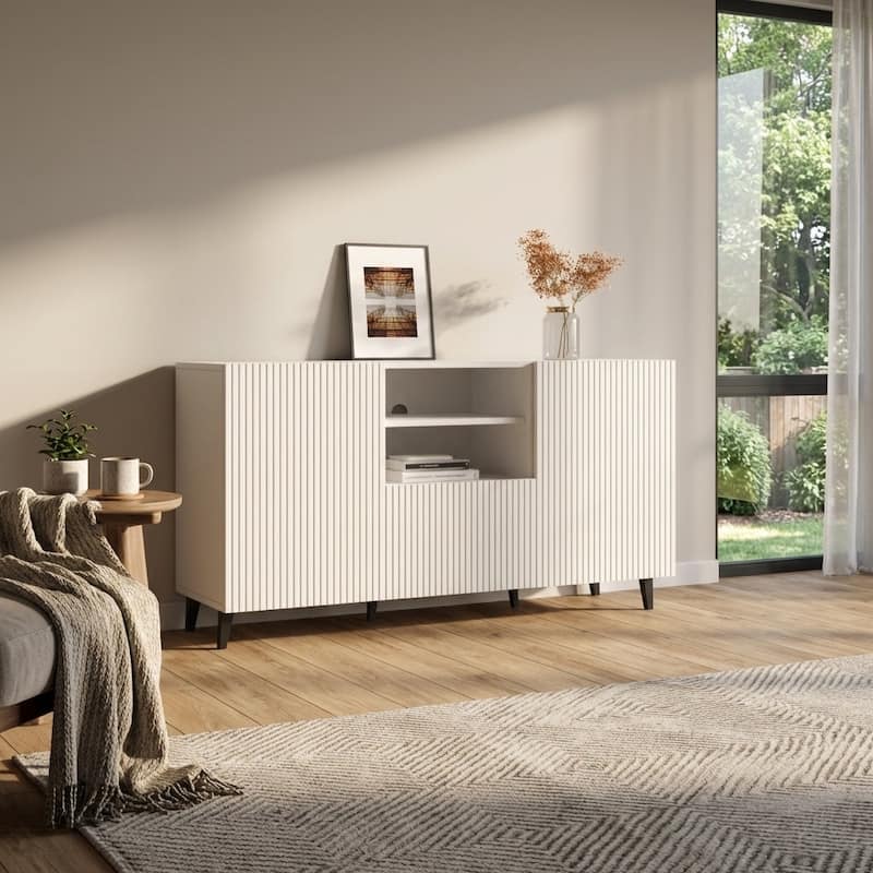 Meble Furniture Pafos 2D1S 59" Sideboard Buffet Credenza 59.3W x 15.7D x 32.3H Modern European Matte Finish