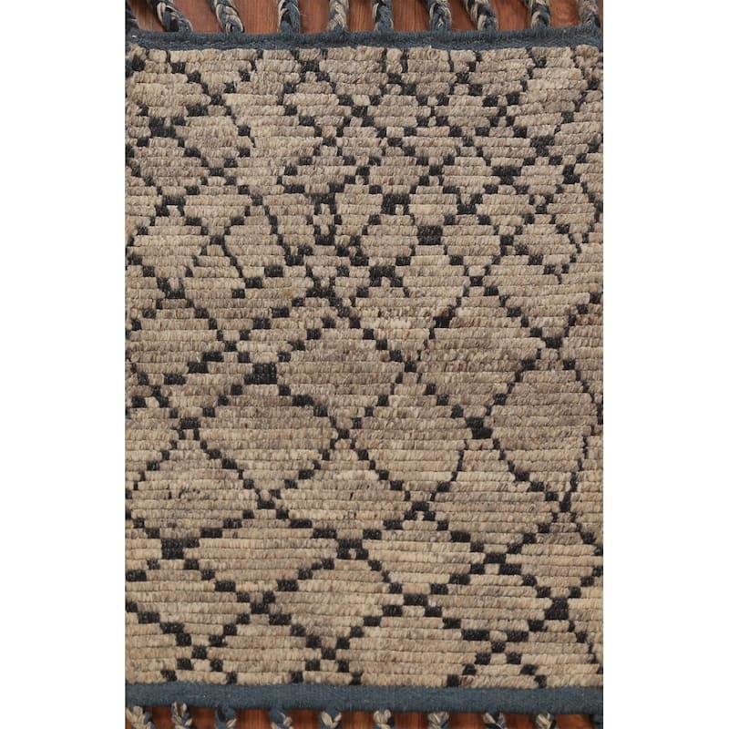 Striped Brown Moroccan Oriental Foyer Rug Hand-Knotted Wool Carpet - 2'0"x 3'0"