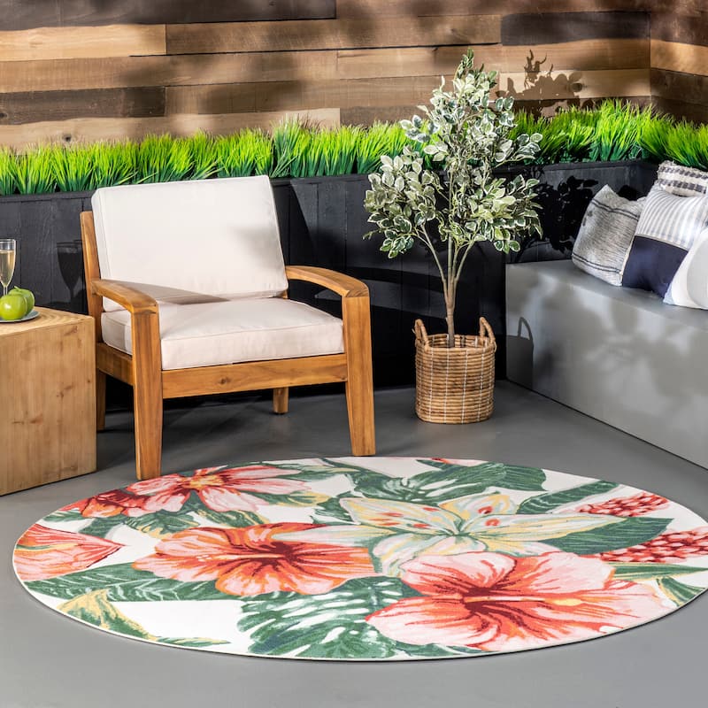 Nuloom Multi Indoor/Outdoor Contemporary Tropical Majestic Lush Hibiscus Area Rug - 6' Round - Multicolor