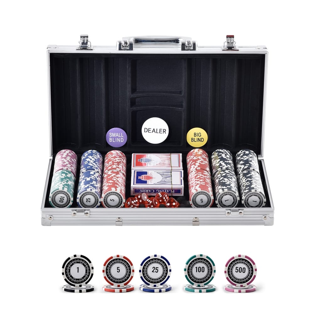 Poker Chip Set Cards, Buttons and Dices, for Texas Hold'em, Blackjack, Gambling