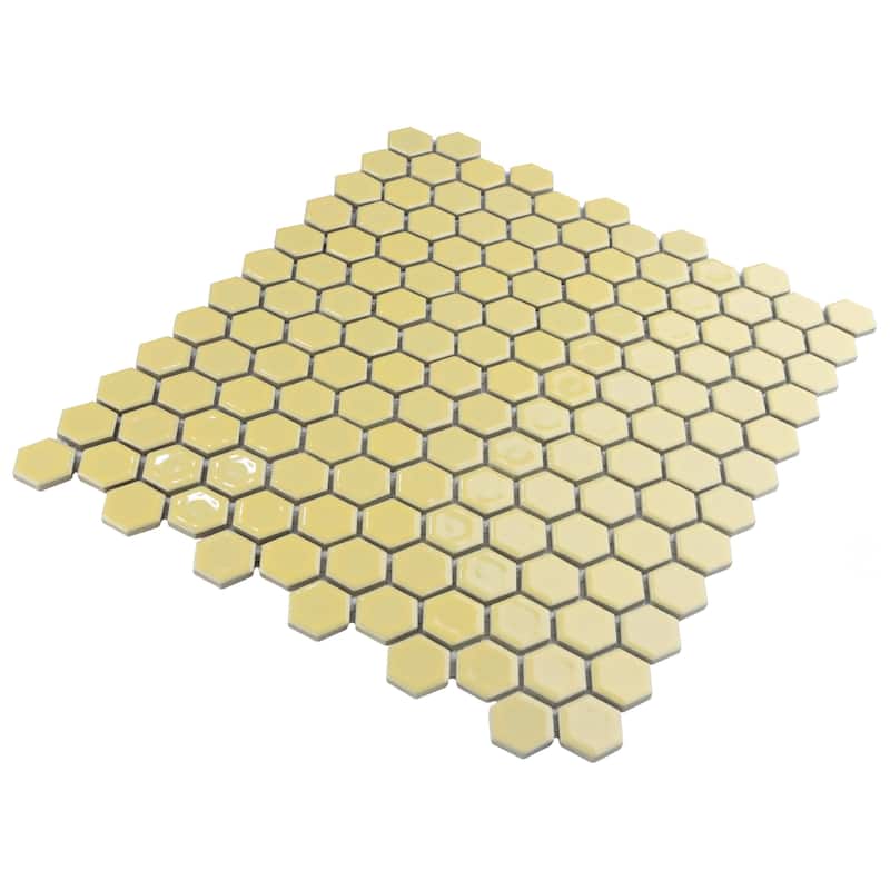 Merola Tile Hudson 1" Hex Vintage Yellow 11-7/8" x 13-1/4" Porcelain Mosaic Floor and Wall Tile