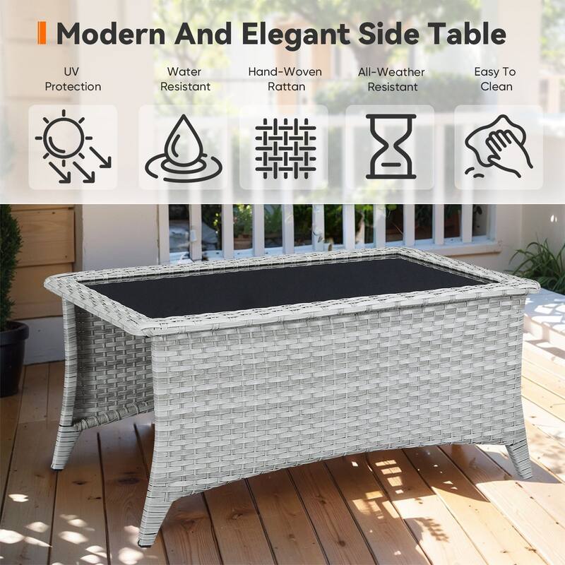 Outdoor Coffee Table with Storage Shelf - Light Grey - Light Grey