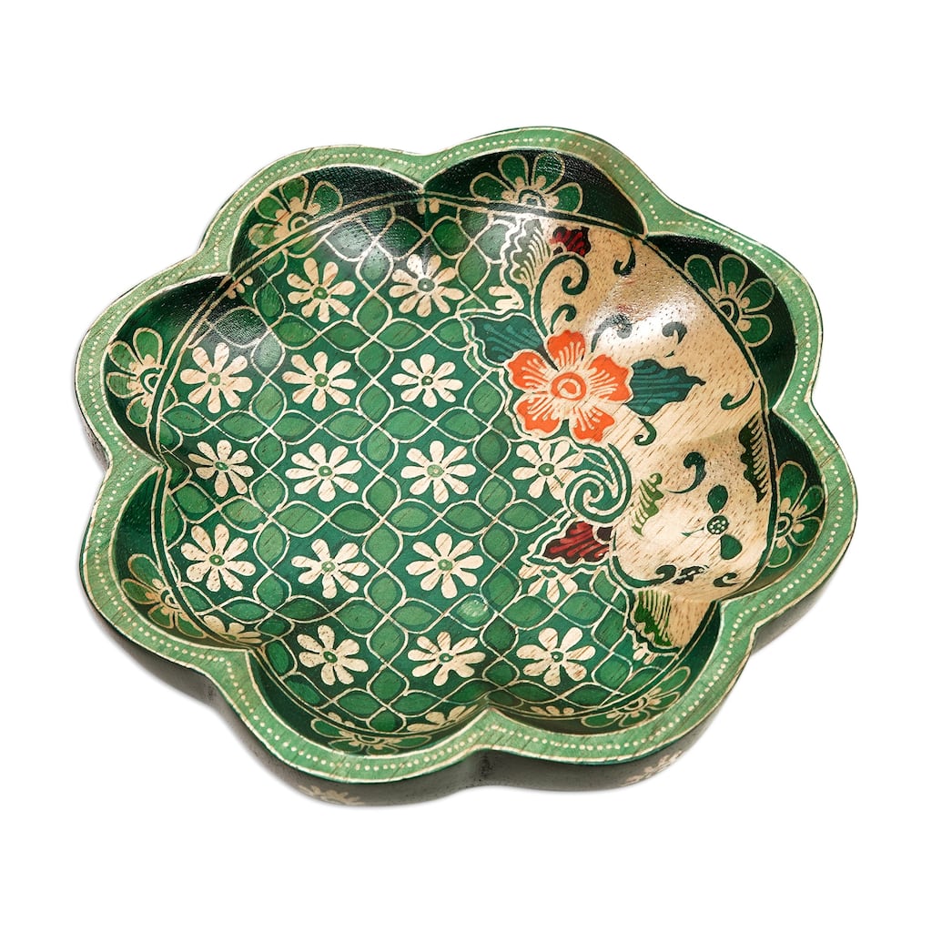 Novica Handmade Spring Jasmine Batik Wood Decorative Plate