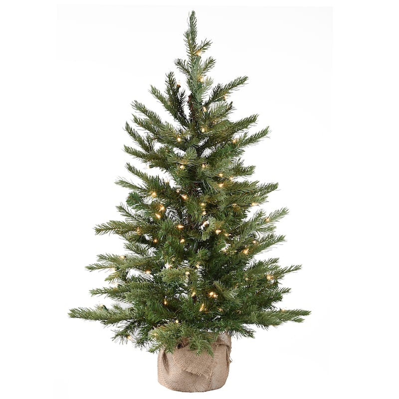 National Tree Company 3 ft. Feel Real Nordic Spruce Pre-Lit Tree in Burlap - 3 Foot