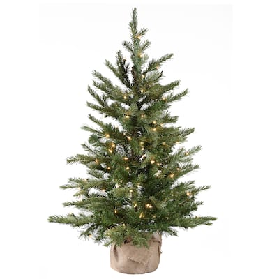 National Tree Company 3 ft. Feel Real Nordic Spruce Pre-Lit Tree in Burlap - 3 Foot