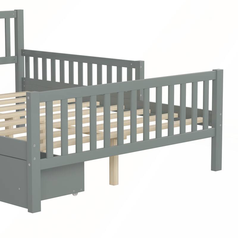 Twin Size Wood Platform Bed with Guardrails
