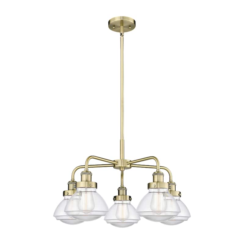 Innovations Lighting Olean - 5 Light 25" Stem Hung Chandelier - Antique Brass/Clear