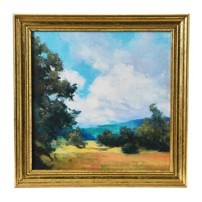 Watercolor Nature Landscape with Solid Wood Frame - Multi-Color