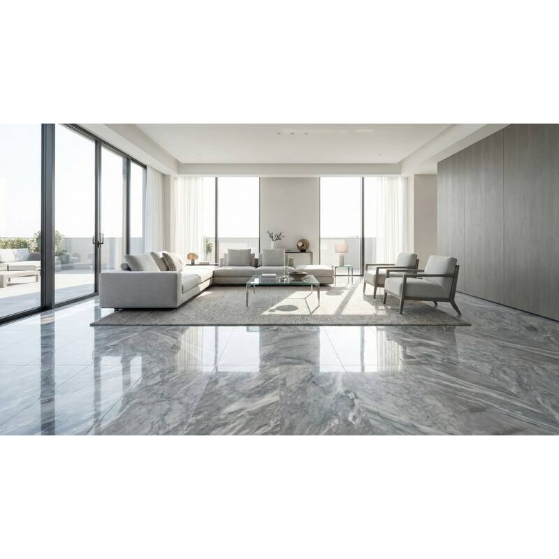 Roomfitters Carrara Marble Tile, Polished Natural Stone for Wall and Floor, Genuine Marble, 4-Piece Box, Gray