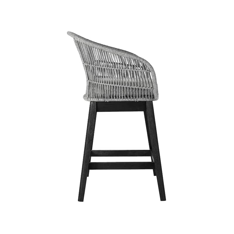 Tutti Frutti Solid Eucalyptus Wood and Rope Outdoor Patio Counter or Bar Height Barstool