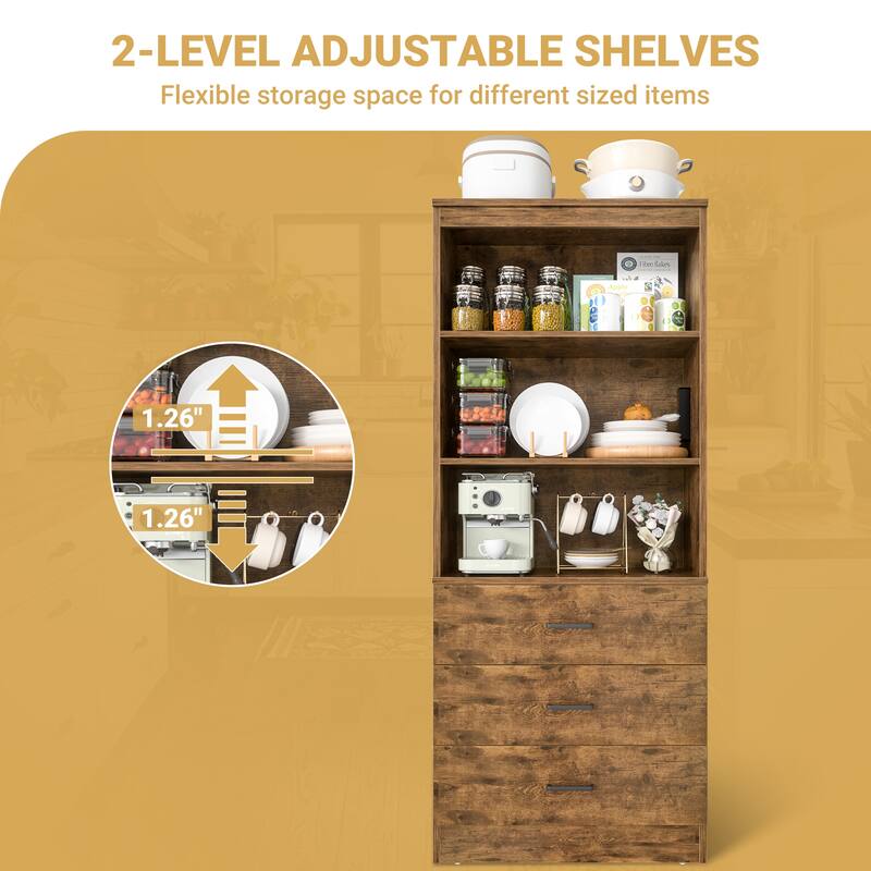 Tall Buffet Sideboard with Charging Station, Storage Pantry Organizer with Drawers and Shelves