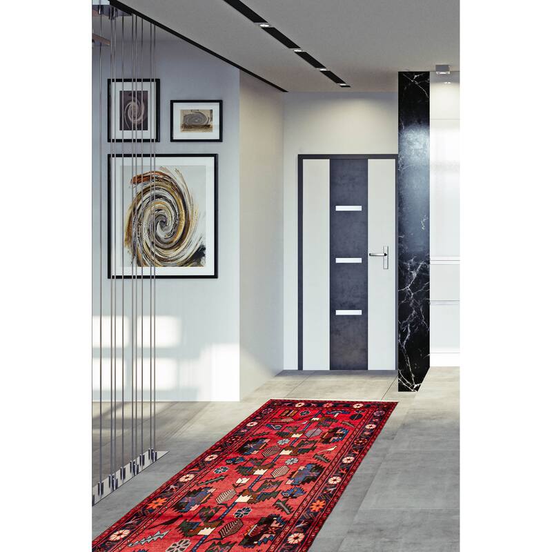 ECARPETGALLERY Hand-knotted Andelz Red Wool Rug - 3'6 x 9'5