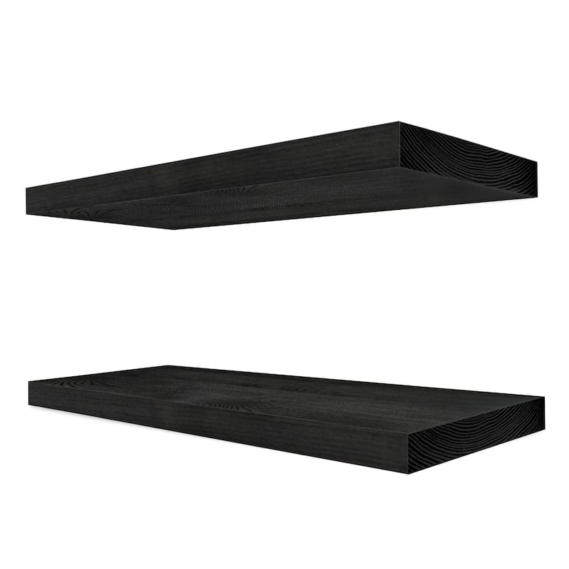 Solid Wood Floating Shelves for Wall - Compact Wooden Wall-Mounted Shelves (16”, Set of 2) - 5.5” L X 16"W X 1.2” H