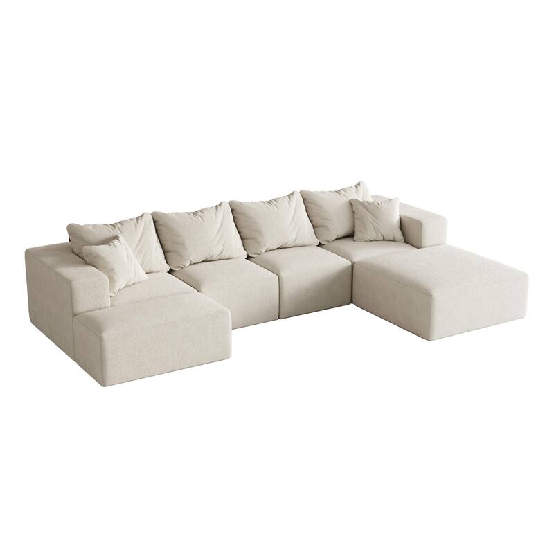 Upholstered Sectional Boneless Couch Set,Modular 132" L Shaped Sectional With 6 Pillows,Free Combination Sofa Couch