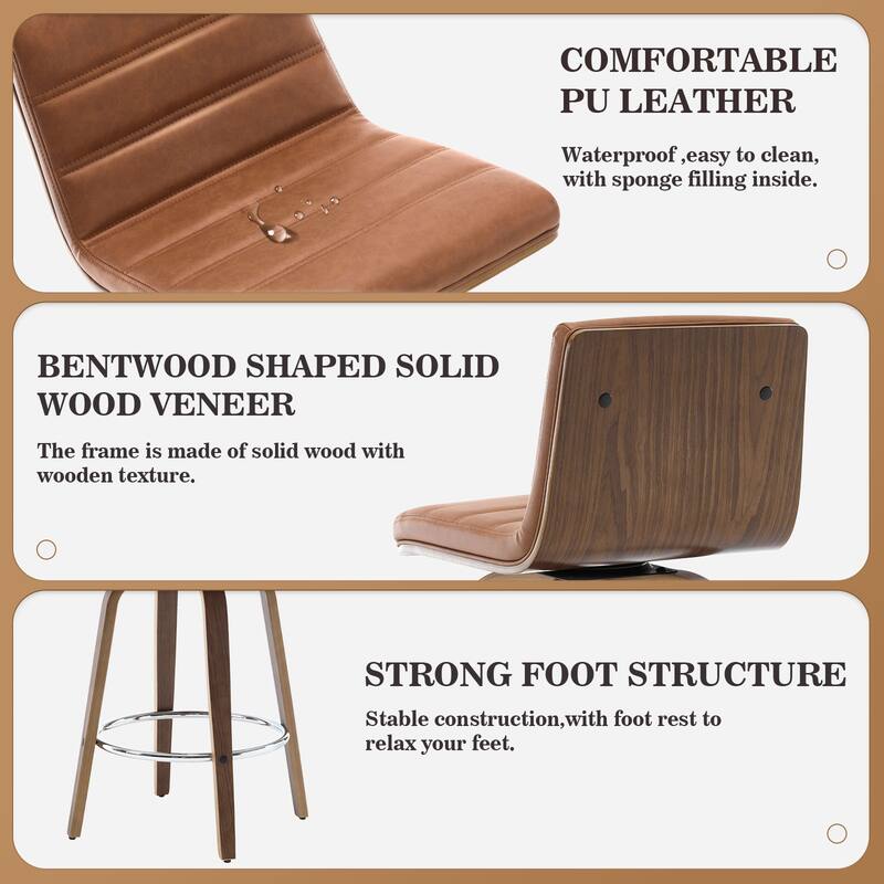 Faux Leather Upholstered Swivel Bar Stools, Counter Stool