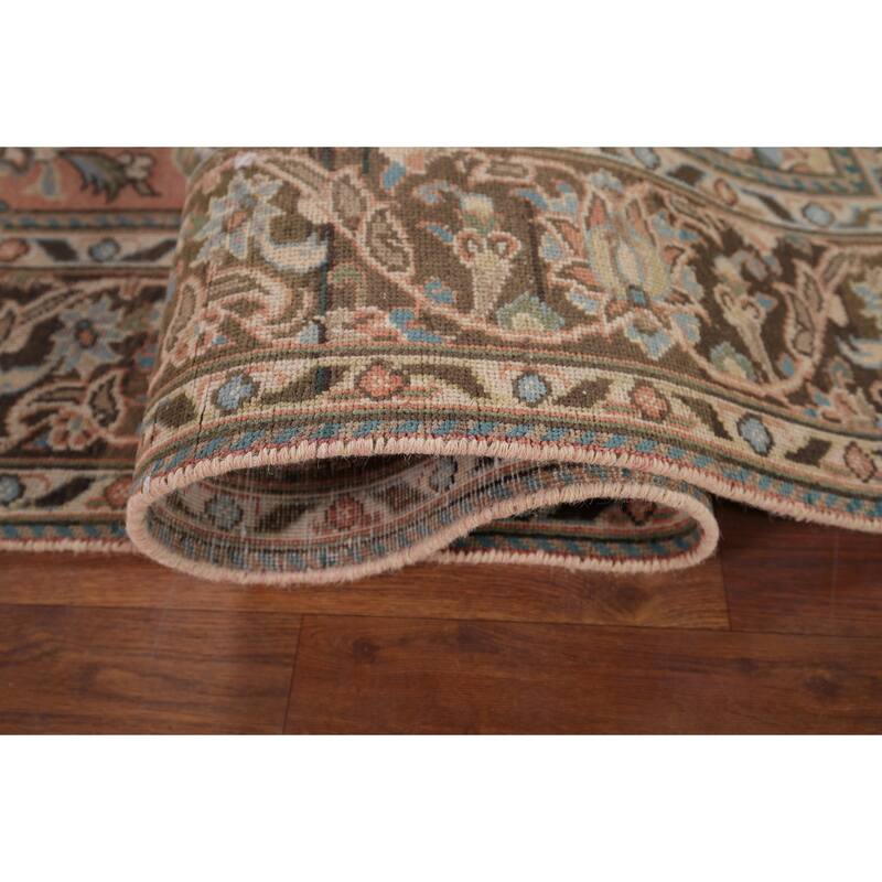 Traditional Mashad Persian Vintage Area Rug Handmade Wool Carpet - 6'5" x 10'1"