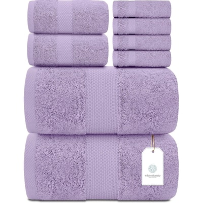 White Classic Luxury Cotton 8Pc Multi Size Towel Set [2 Bath Towels, 2 Hand Towels, 4 Washcloths] - N/A
