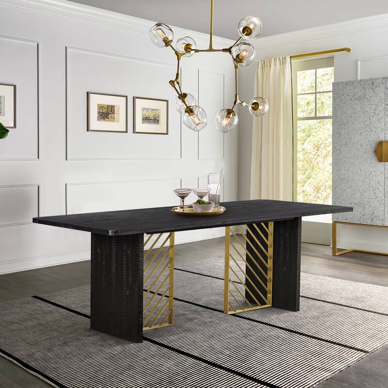 Monaco Black Wood and Brass Rectangle Dining Table