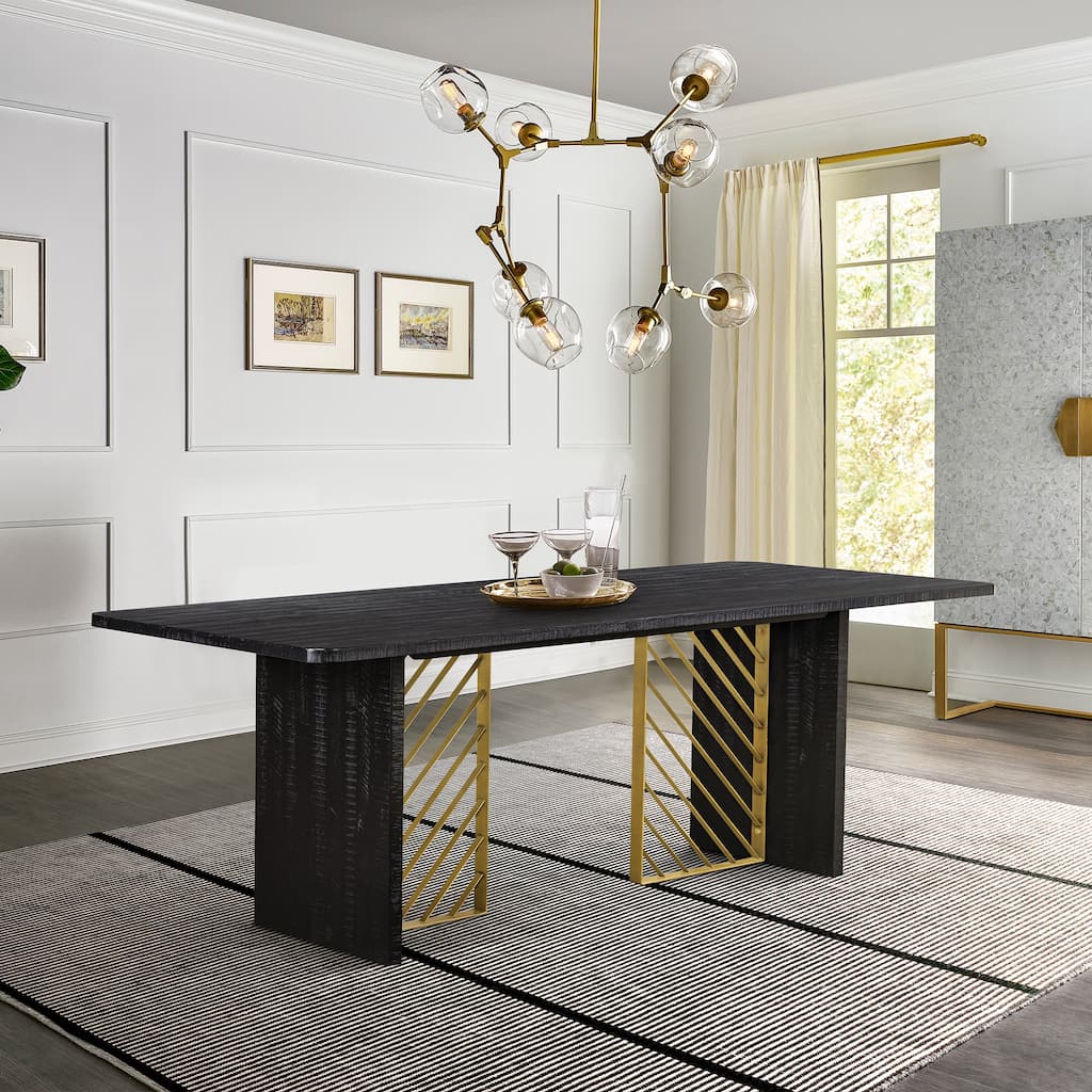 Monaco Black Wood and Brass Rectangle Dining Table