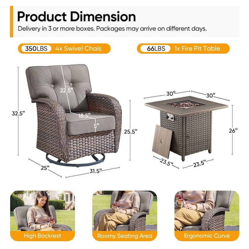 Pocassy Outdoor Swivel Chair Set Patio Funiture Chairs