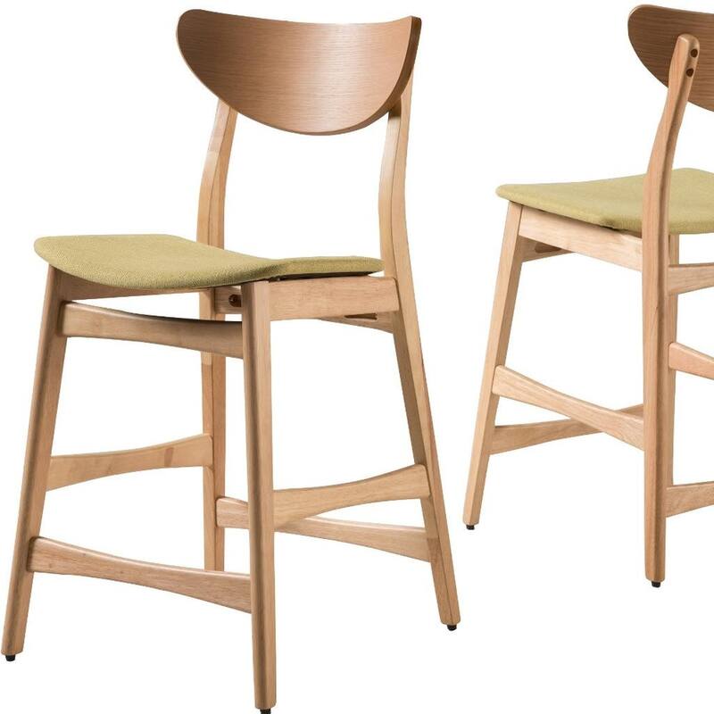 HomeRoots Set of Two Green and Natural Fabric and Wood Low Back Bar Height Bar Chairs