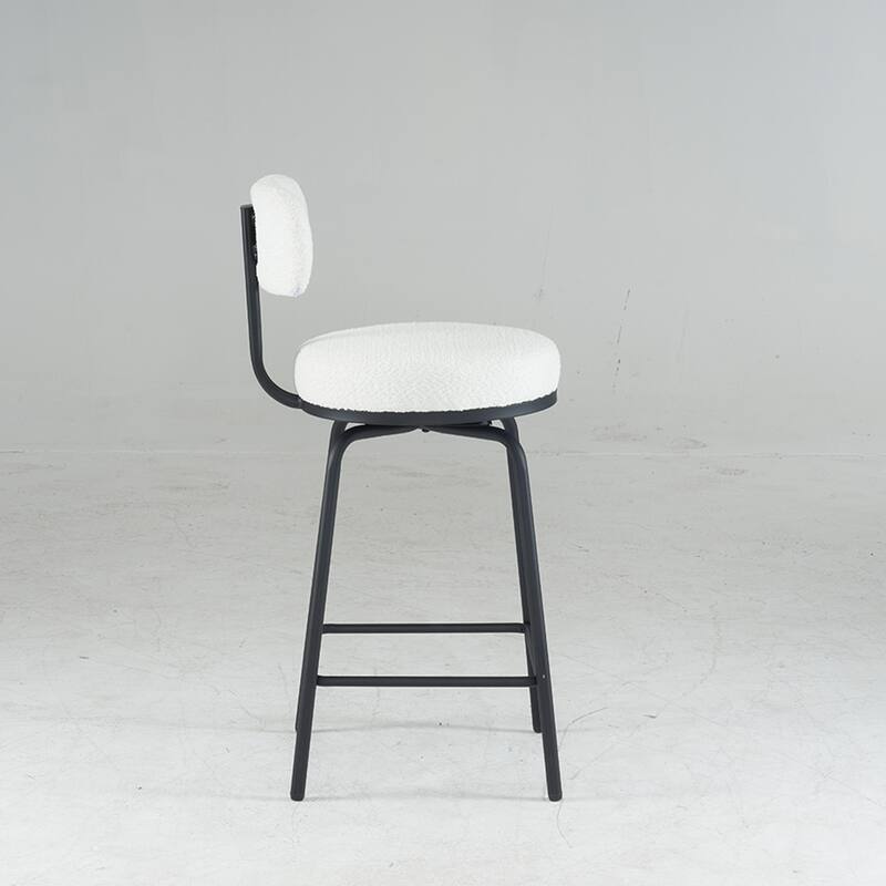 Swivel Upholstered Bar Stools Set of 2, Counter Height Bar Stool with Footrest, Kitchen Island Chairs with Metal Legs