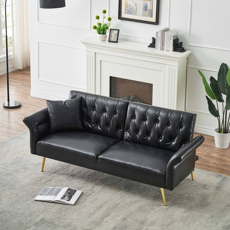 Futon Sofa Bed, Faux leather Foldable Couch Convertible Loveseat Sleeper Daybed with Adjustable Armrests for Small Space
