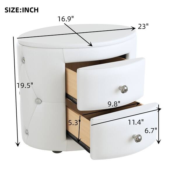 Elegant PU Nightstand with 2 Drawers and Crystal Handle,Fully Assembled