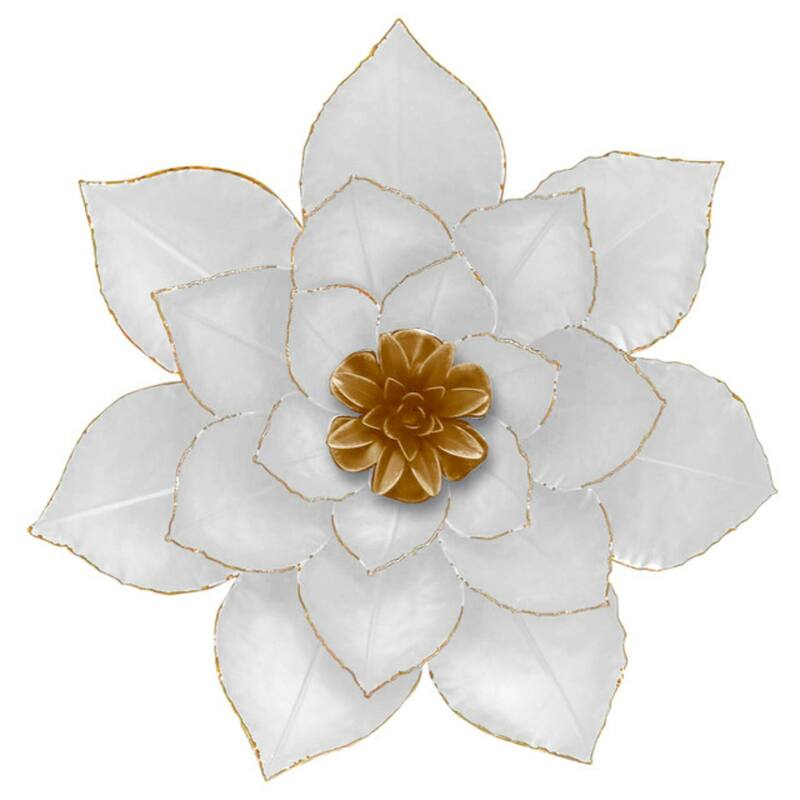 Metal Lotus Wall Decoration - 14" - White and Gold
