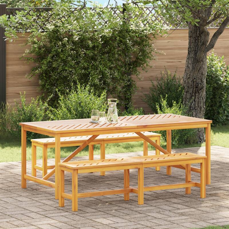Flexible Dining Table and Chair Set - Brown 2×Bench (150 cm)+table