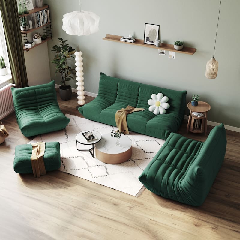Teddy Velvet Sofa Bean Bag Couch Sets - Green