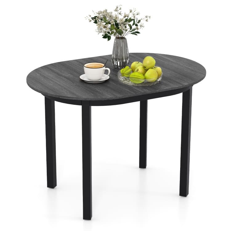 Black and Dark Grey Rubber Wood MDF Oval Dining Table with Sturdy Legs - 43" x 31" x 30"