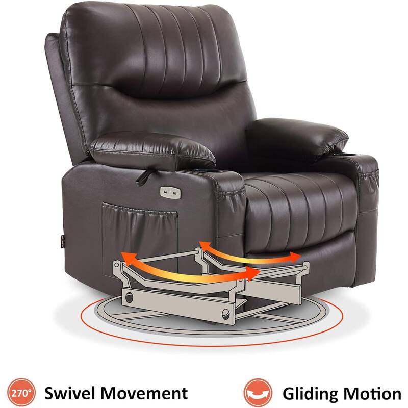 MCombo Faux Leather Power Recliner, Electric Swivel Glider Rocker Recliner for Nursery with USB Ports 7785