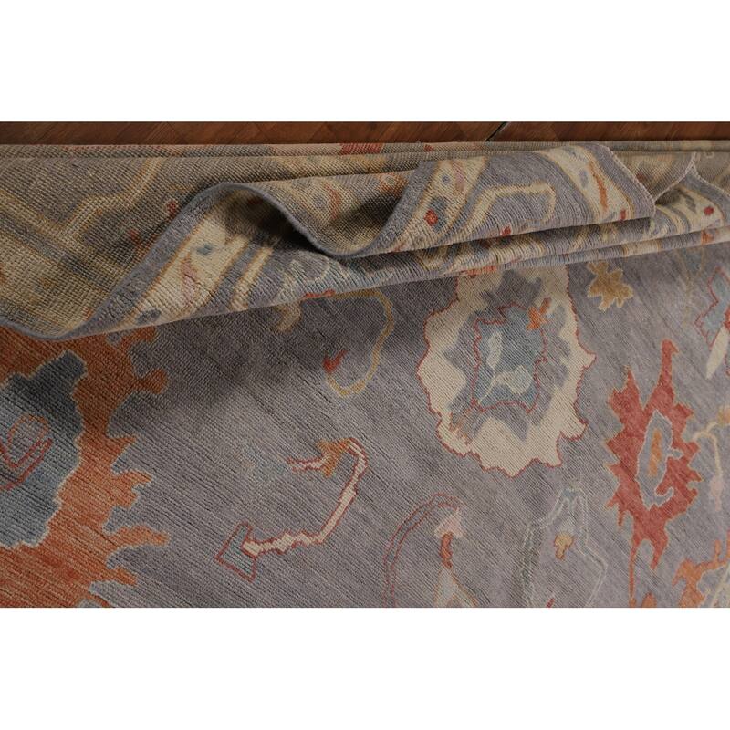 Vegetable Dye Gray Oushak Turkish Area Rug Hand-Knotted Wool Carpet - 9'1"x 11'11"