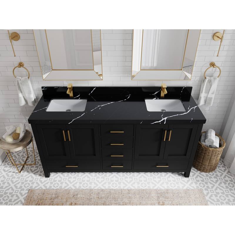 Willow Collection 72 in. W x 22 in. D Malibu Double Sink Bathroom Vanity with Countertop