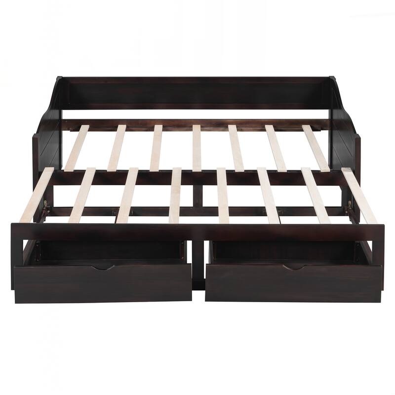 Wooden Daybed with Trundle Bed and Two Storage Drawers